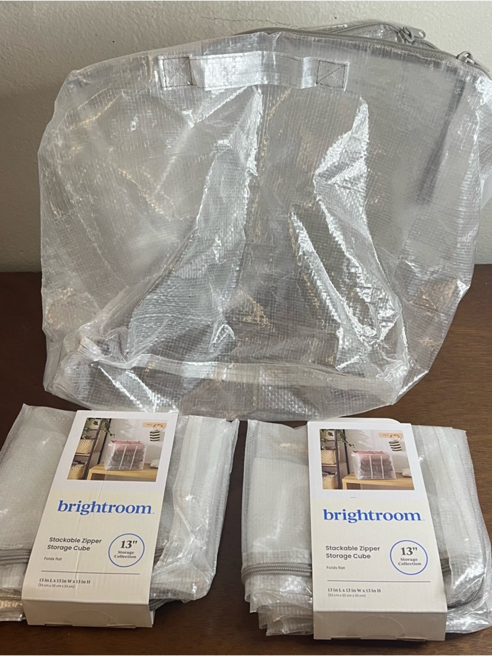 Brightroom Set of Three Clear Stackable Zipper Storage Cube 13" Foldable Set